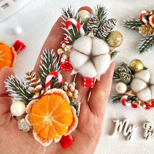 Christmas Hair clips, Mandarin hair clip, Christmas Cotton clip, Winter hair accessories, Best girls gift, Christmas gift, Baby girl clip