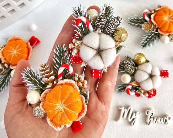 Christmas Hair Clip: Mandarin & Cotton Felt Alligator Clip