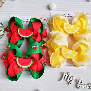 Fruits hair bow, Watermelon hair bow, Lemon hair bow, summer hair bow, lemonade hair bow, Girls hair clip, Baby girls headband, Baby bow