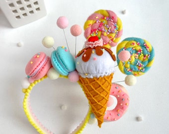 Candy girl headband, Ice Cream headpiece, Sweets Christmas headband, Candy Birthday Outfit, Ice cream bow, Candy party, Ice Cream costume