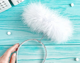 White Marabou Feather Angel Halo: Helloween Headband Costume, Marabou Frather angelic crown