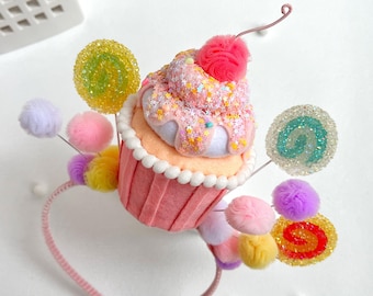 Cupcake Headband: Felt Candy Party Costume Headpiece