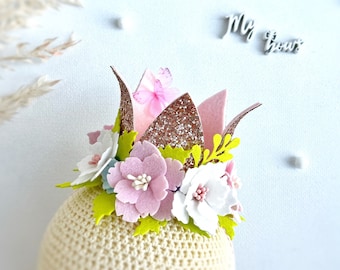 Floral Glitter Birthday Crown: Baby Girl First Birthday Tiara