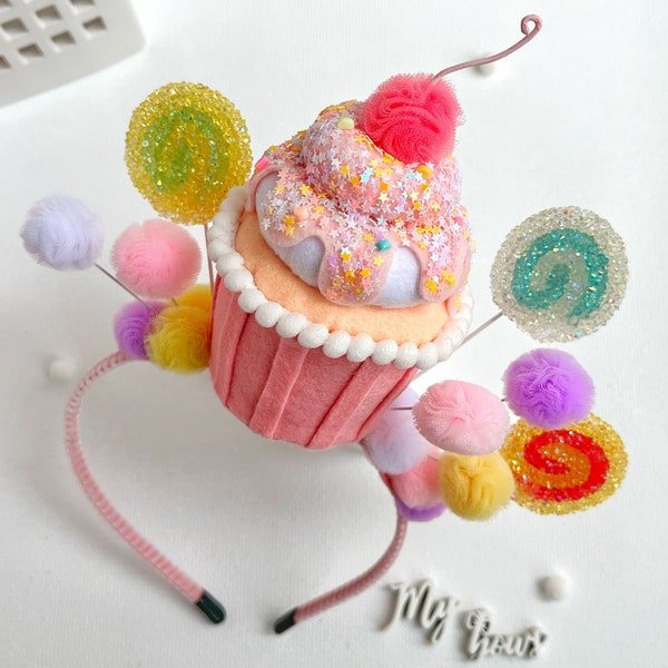 Bandeau fille bonbon, casque cupcake, bandeau de Noël, tenue d'anniversaire bonbon, noeud de cupcake, fête de bonbons, déguisement de petit gâteau