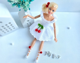 Ballerina dress set  for doll, Clothes for doll 11,5 inch, Fashion doll dress with Cherry, Handmade doll clothes, doll Outfit, Cherry party