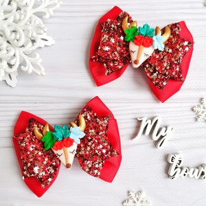 Weihnachten Deer Haarschleifen, 2er-Set, Mädchen Winter Haarschleifen, Mädchen Haarspangen, Bestes Mädchengeschenk, Weihnachtsmädchengeschenk, Baby-Mädchen-Haarschleife