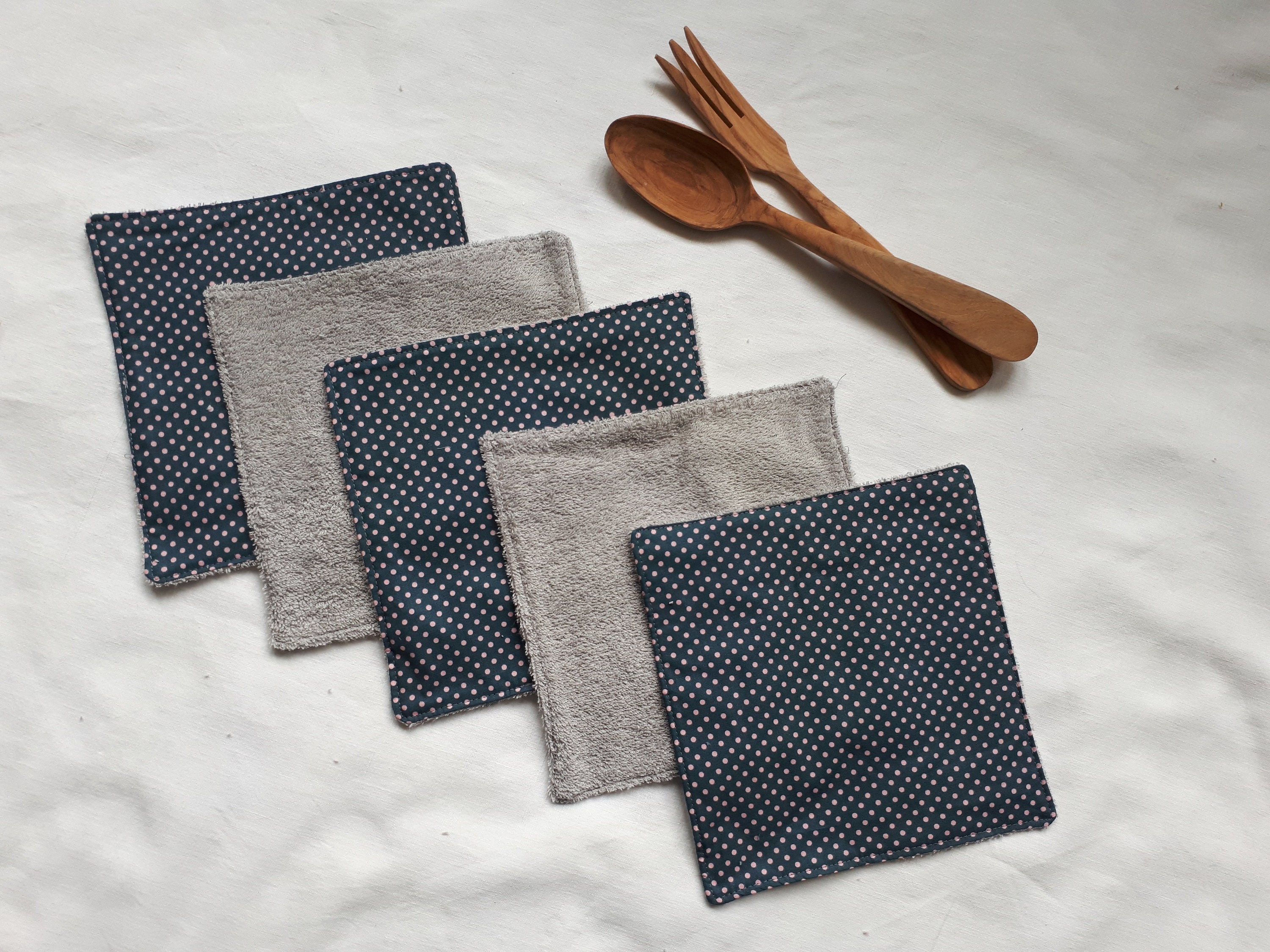 5 Feuilles Essuie Tout Lavable en Coton Réutilisable à Petits Pois