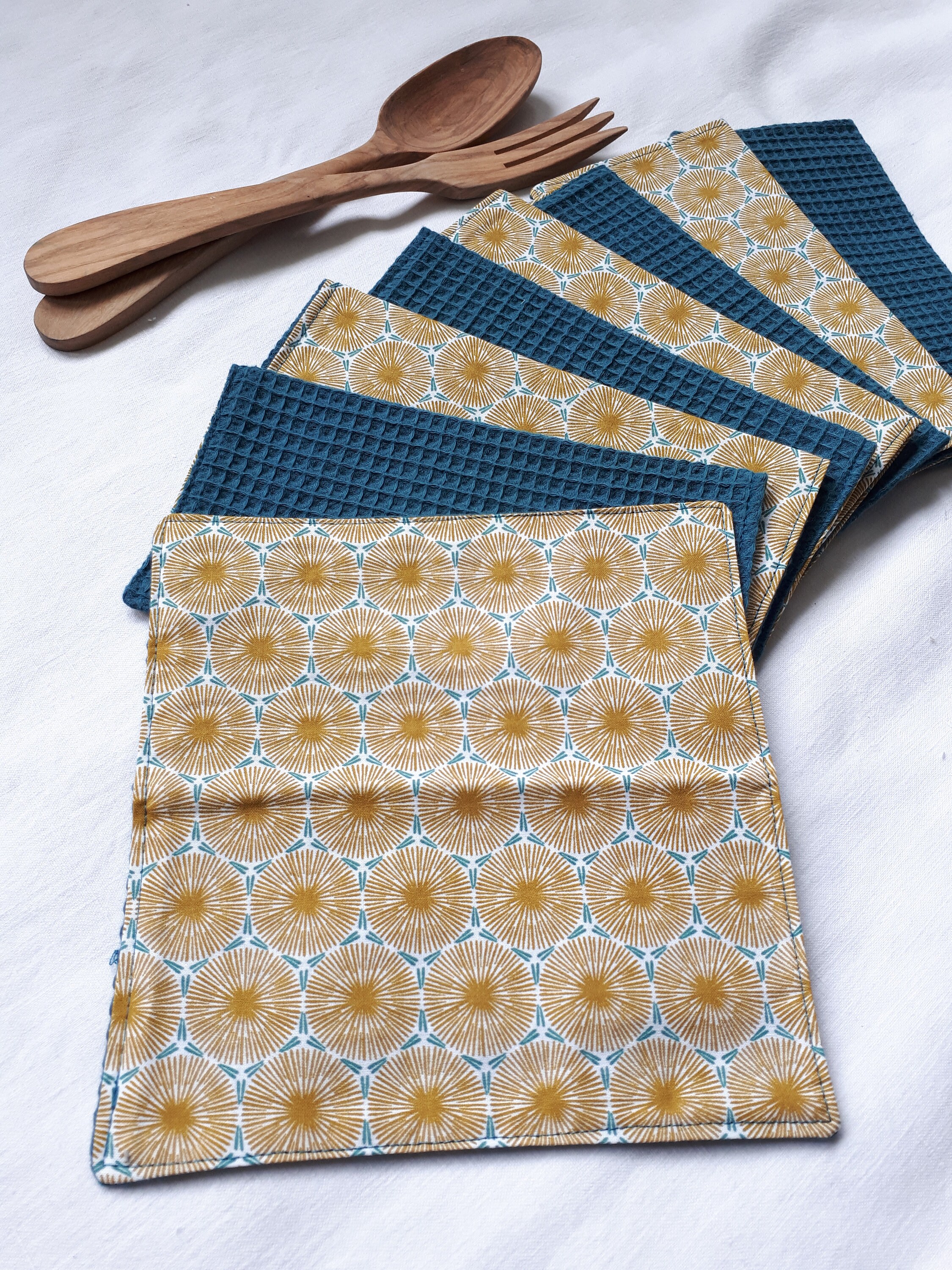 8 Feuilles Essuie Tout Lavable en Coton Réutilisable Nid D Abeille