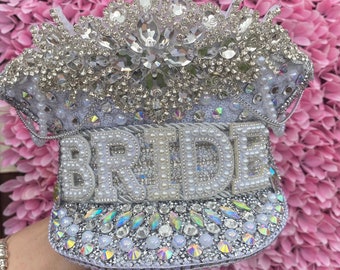 Silver/ Iridescent Bride Hat|Hen Do Hat|Hen Party Hat|Captain Hat|Military hat|Burning Man Hat|Festival Hat
