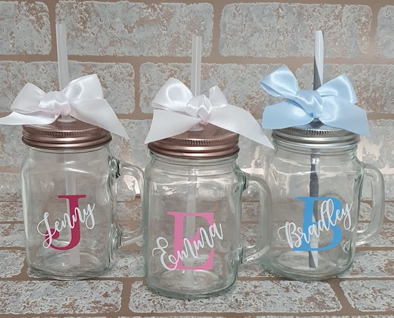 Customized Mason Jar Glass W/ Lid and Straw, Customized Summer