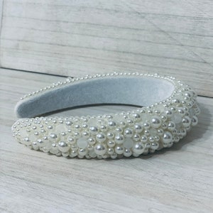 The Lilly - - Thick White Pearl Velvet Padded Headband