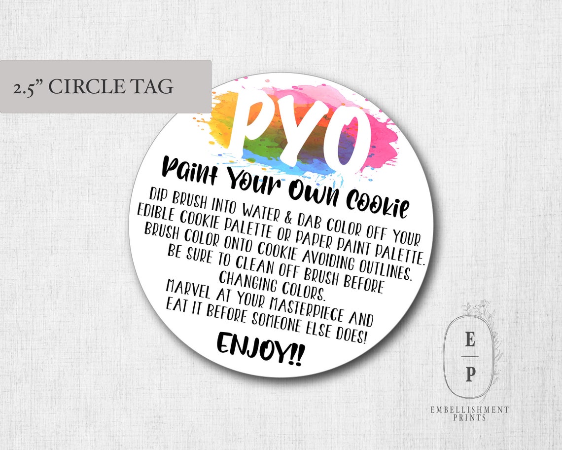 PYO Cookie Instruction Printable 2.5 Round Cookie Tag Etsy