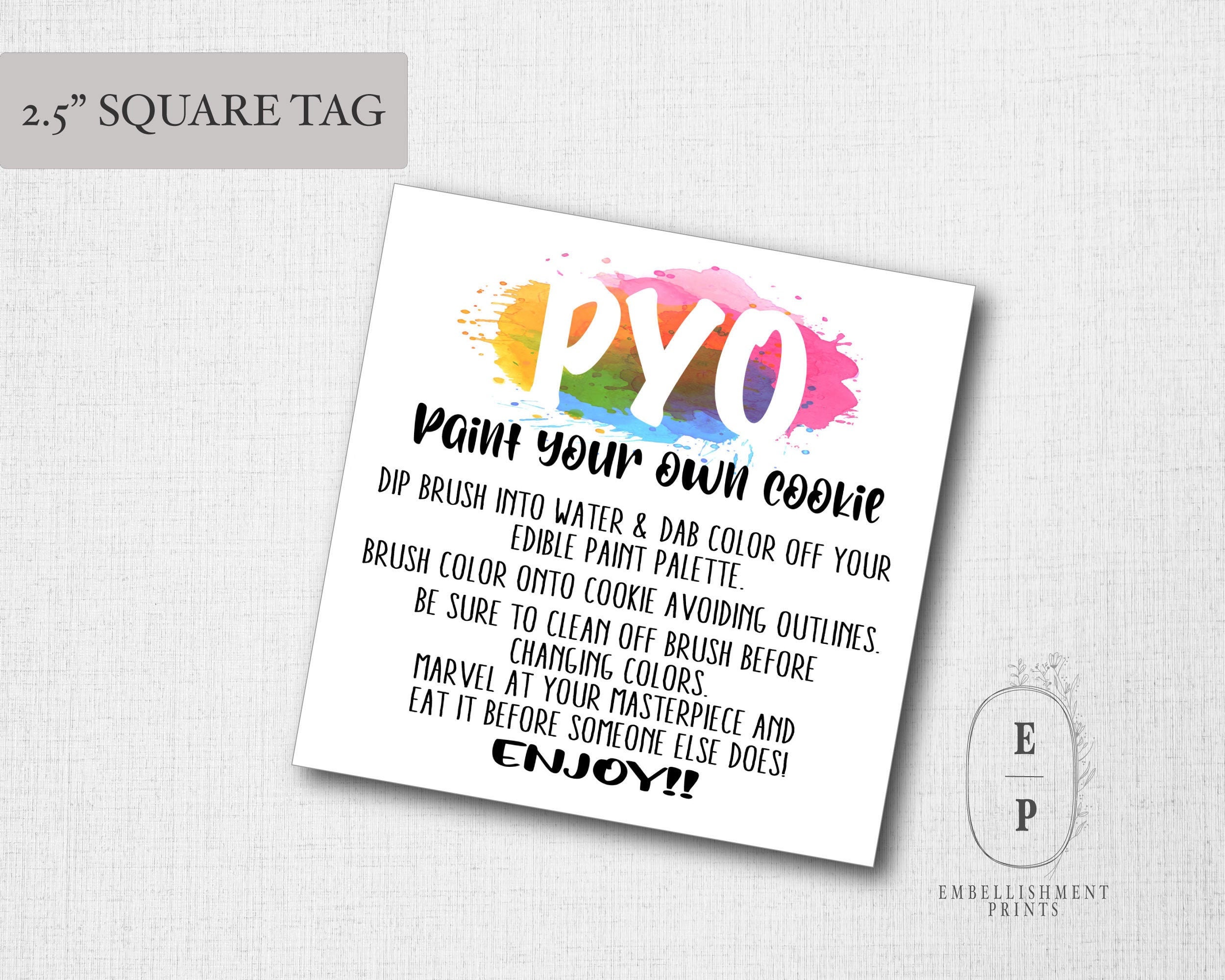 PYO Cookie Instruction Printable 2.5 Square Cookie Tag Etsy