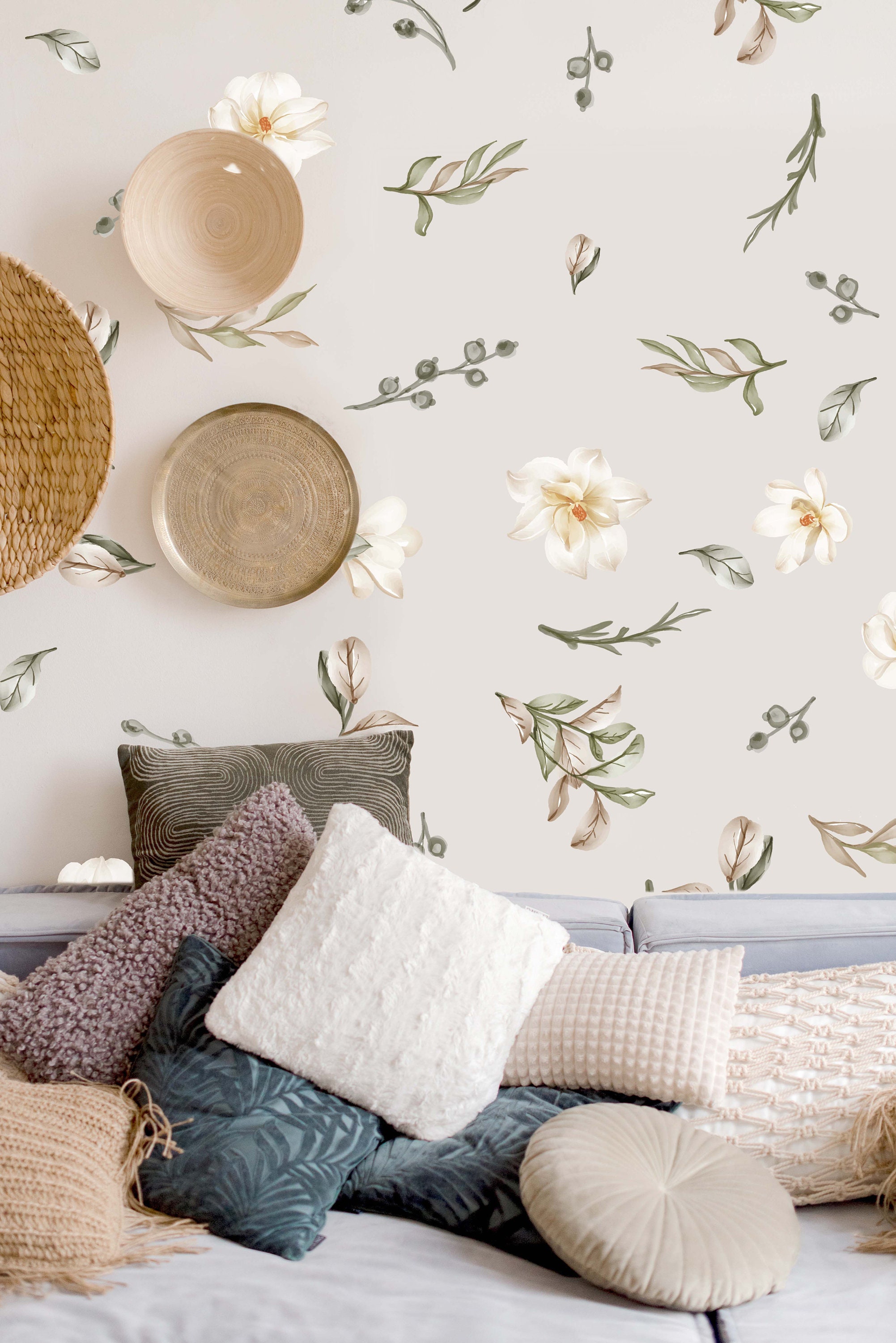 Greenery Wall Decals Watercolor Green Stickers Flower Etsy