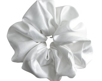 100% Coton Soie BIO GRAND Cheveux Scrunchie en Blanc - Accessoire de mariée parfait