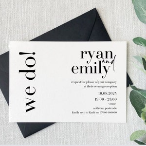 Evening Invitations / black and white evening invites / personalised wedding invites / wedding invitations / printed wedding reception