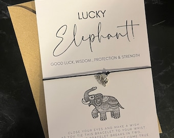 Lucky Elephant wish bracelet / Elephant gift / Elephant Card / elephant charm / lucky elephant