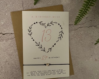 Birthday Wish Bracelet | String Bracelet | 13th Birthday | 13th birthday card | 13th Birthday gift | 13 Wish bracelet / teenager gift