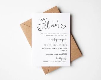 Printed Wedding Anniversary Invitation: Vow Renewal, Kraft Envelope
