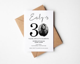 30th birthday invitation /  30th birthday invites / personalised birthday invite / 30th birthday photo invites