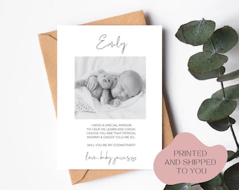 Will you be my godmother? Godmother proposal photo card (single sheet)