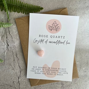 Rose quartz, rose quartz heart / rose quartz card / rose quartz gift / love gift / crystal gift