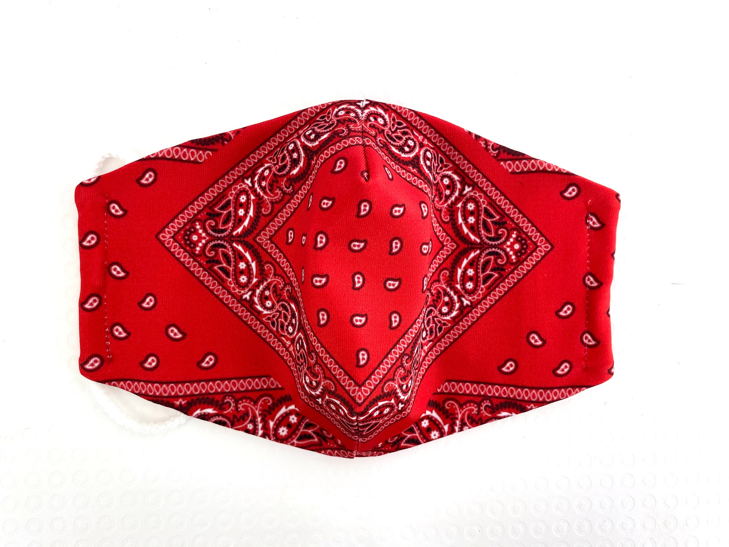 Red bandana Designed Face Mask/ Daily Use/ With Filter Pocket/ Etsy