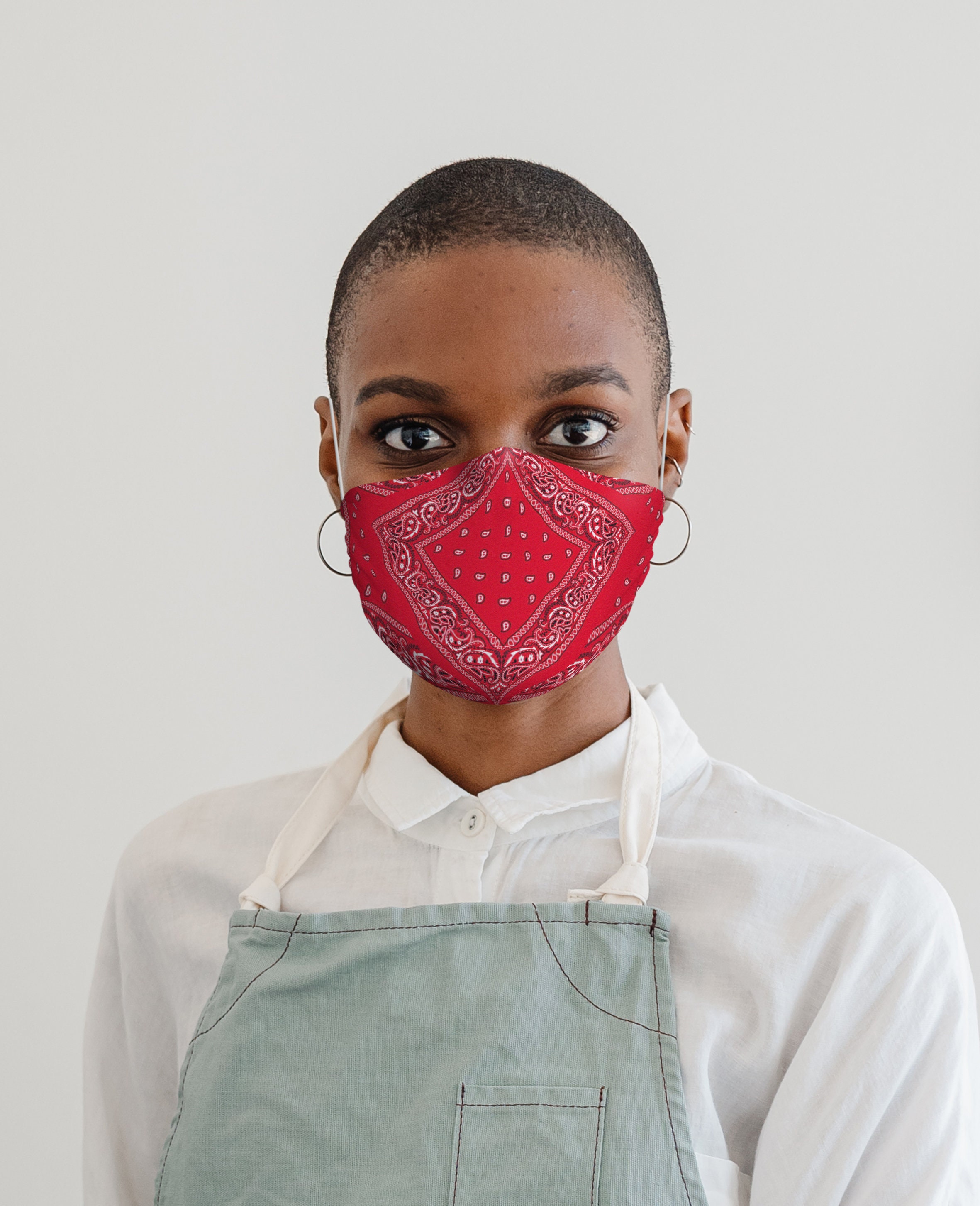 Red bandana Designed Face Mask/ Daily Use/ With Filter Pocket/ Etsy