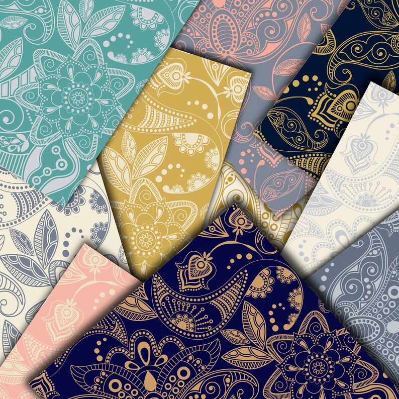 Floral Paisley Digital Paper Paisley Scrapbook Paper Etsy