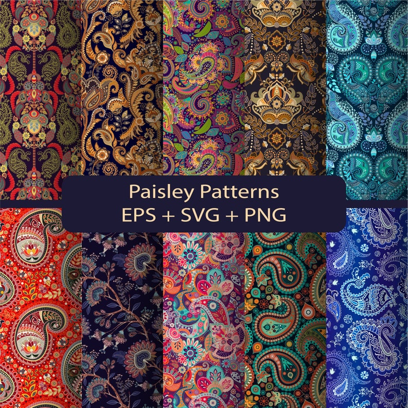 Colorful Paisley Digital Paper Paisley Scrapbook Paper Etsy