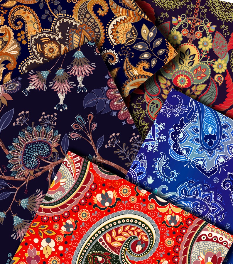 Colorful Paisley Digital Paper Paisley Scrapbook Paper Etsy