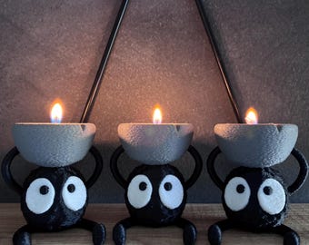 Soot Sprites (x3) Tealight / Candle Holder Set, Inspired by Studio Ghibli