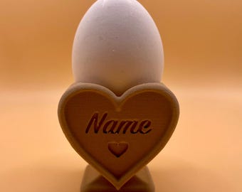 Coquetier personnalisé en forme de cœur avec le nom souhaité imprimé, beau et spécial coquetier en filament de bois comme idée cadeau