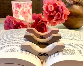 Porte-page de livre avec nom et motif personnalisé en filament de bois, porte-page de livre individuel ergonomique