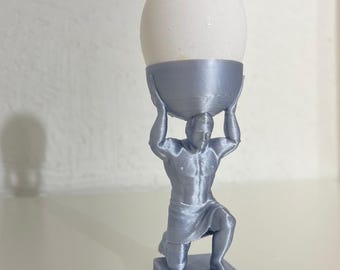 Coquetier original en figurine d'Atlas, coquetier extraordinaire en homme avec un œuf, idée cadeau créative et cool