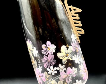 Marqueurs de verre personnalisés avec noms, marque-verres à vin en forme de pendentifs en verre avec cœurs, marqueurs de verre pour mariages, étiquettes nominatives à suspendre