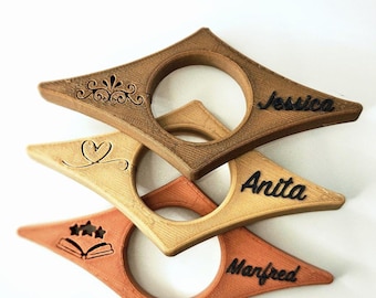 Porte-page de livre personnalisé en filament de bois, porte-page de livre individuel avec nom et motif