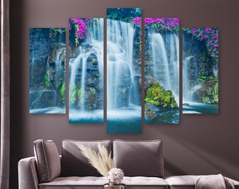 Rainforest Waterfall Canvas Art, Landscape Waterfall Wall Décor, Waterfall Wall Art, Framed Print 3 panels 5 panels 1 panel wall art