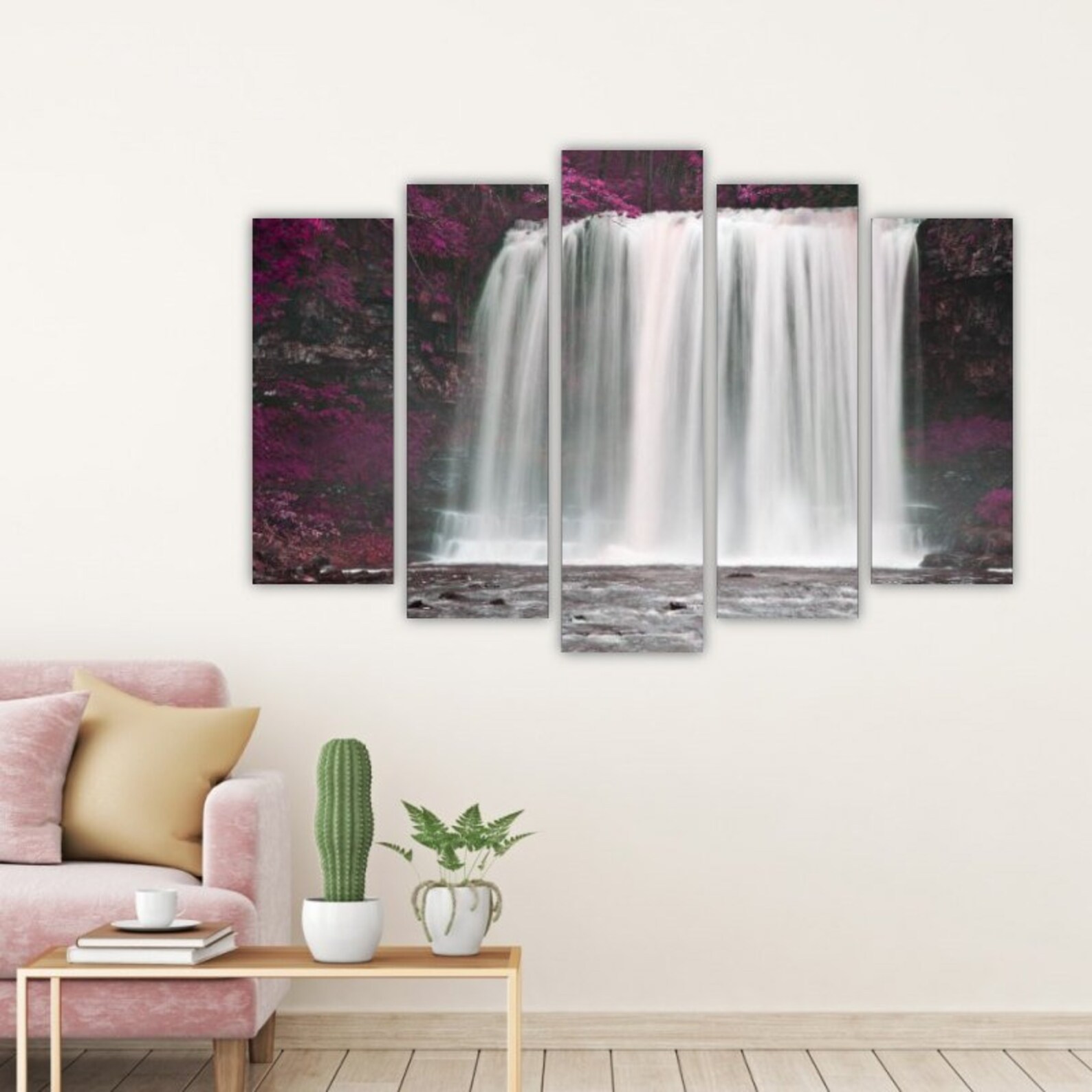 Pink Waterfall Wall Art Landscape Canvas Print Forest Etsy