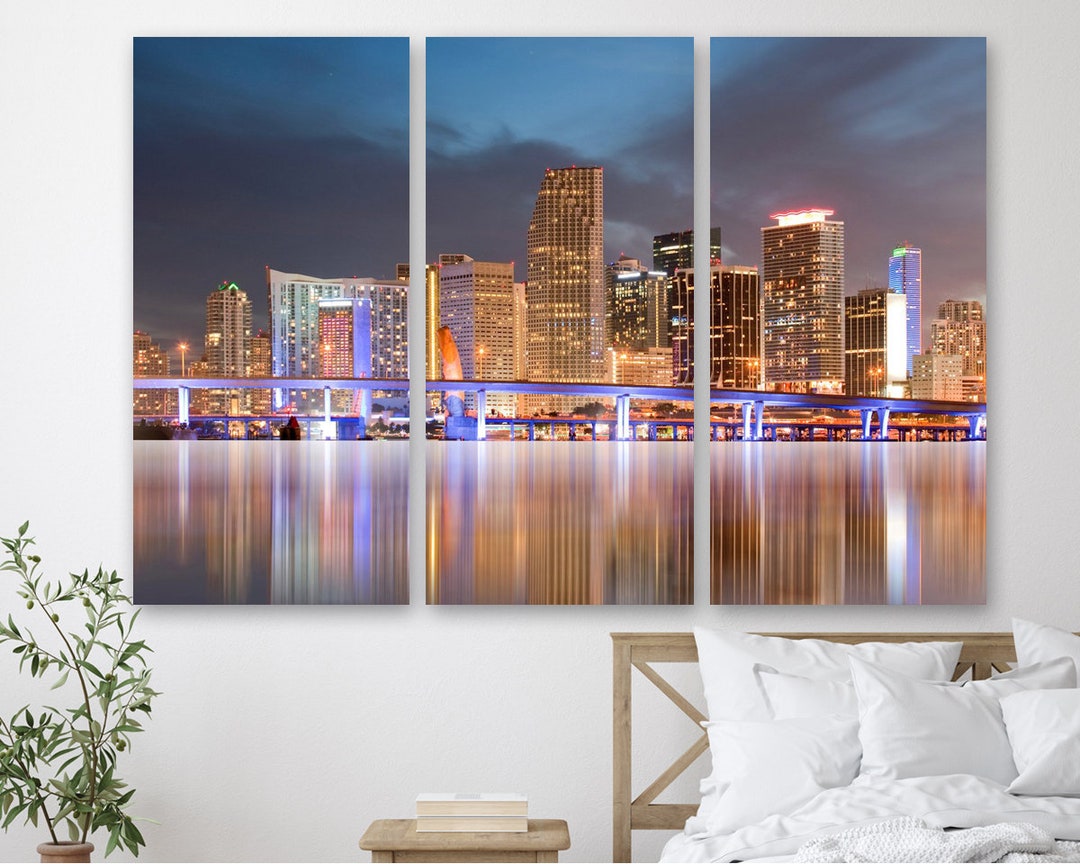 Miami Skyline Canvas Wall Art Florida Canvas Print Panoramic Etsy