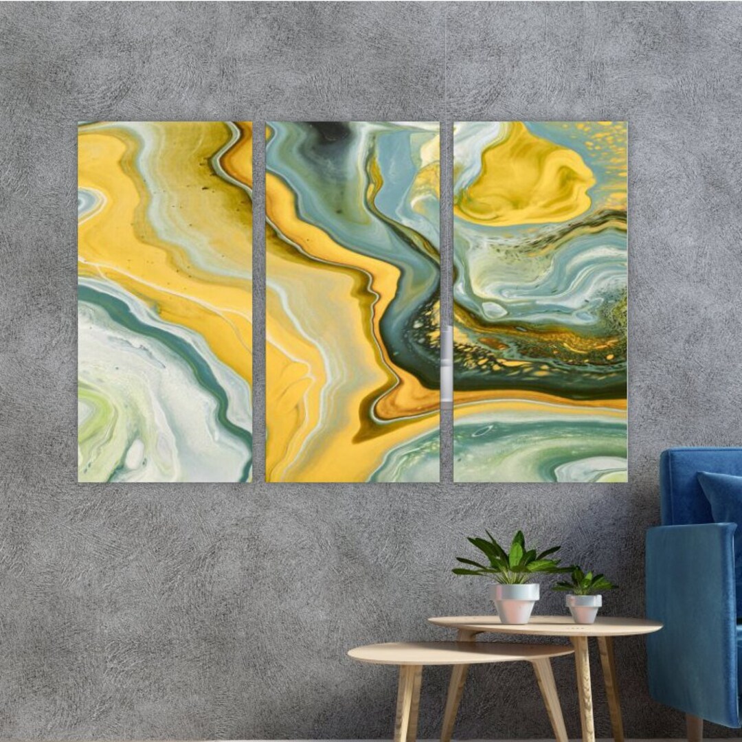 Marble Wall Art Green and Yellow Wall Art Grey Abstract - Etsy