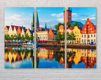 Lubeck Germany Leinwanddruck, Deutschland Wandkunst, Skyline Foto European City Wall Dekor, Split Leinwanddruck