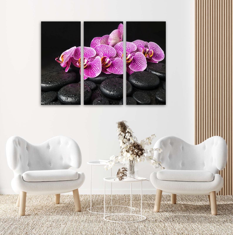 Wall Decor Orchid Canvas Art Purple Orchid With Stones Canvas Etsy