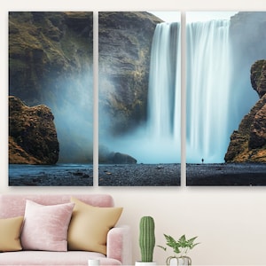 Waterfall Wall Art Skogafoss Waterfall Wall Décor, Waterfall Canvas Print Skogafoss Waterfall Canvas Art, Iceland Wall Decor