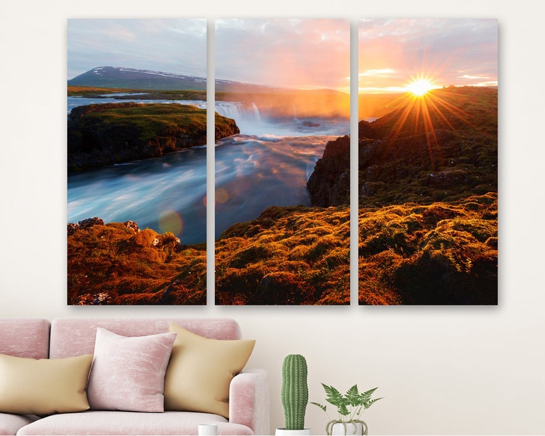 SC277 Colourful Waterfall Sunrise Nature Canvas Wall Art Large Picture Prints 