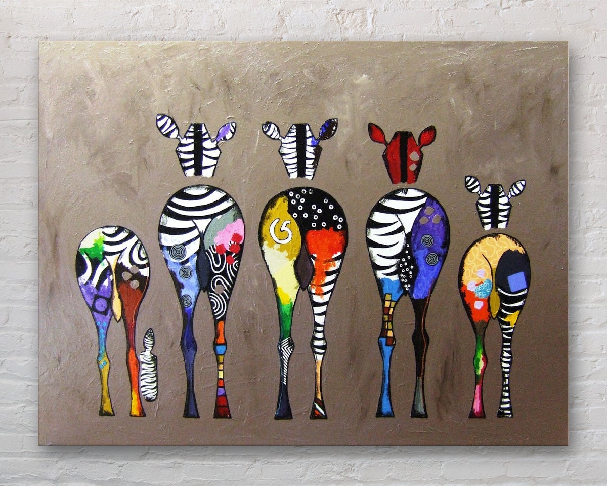 Framed Canvas zebra colour stripes  Street Art banksy pop art painting style