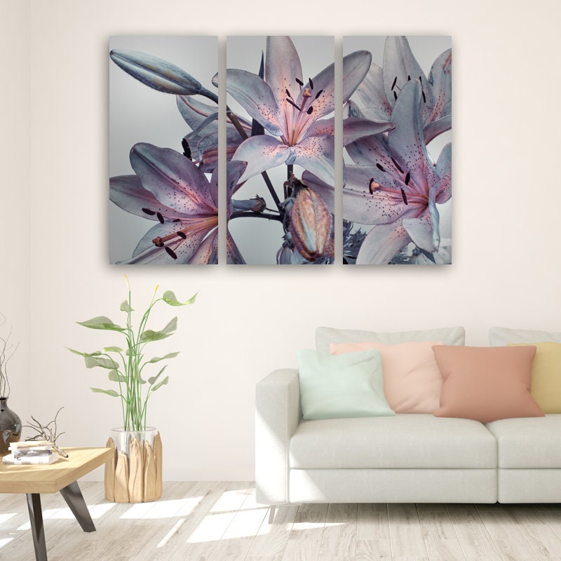 Floral Wall Art Grey Backgorund Flower Wall Decor Flower Etsy