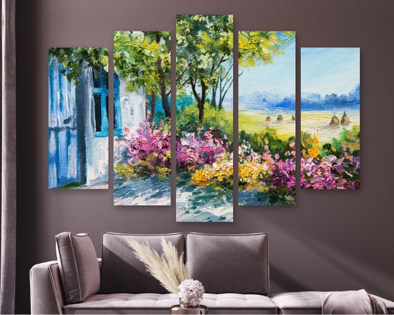Small canvas painting flowers wall art set of 5
