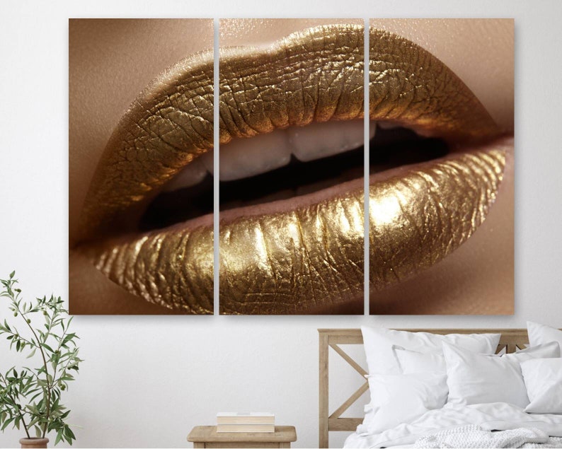 Golden Lips Wall Art Glitter Lips Canvas Print Golden Lips - Etsy