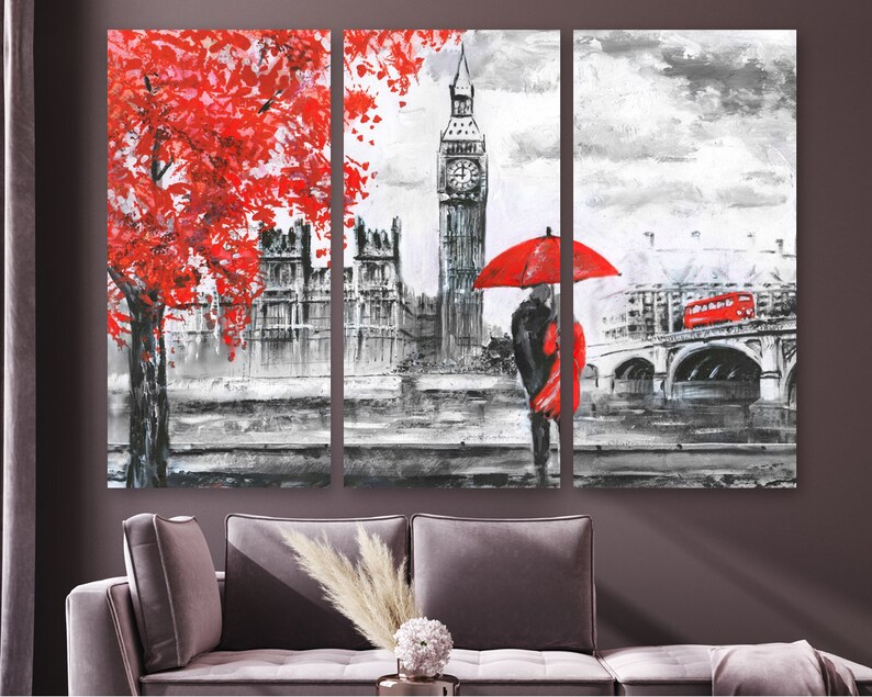 London Canvas Art Red Tree Black and White London City Wall Etsy